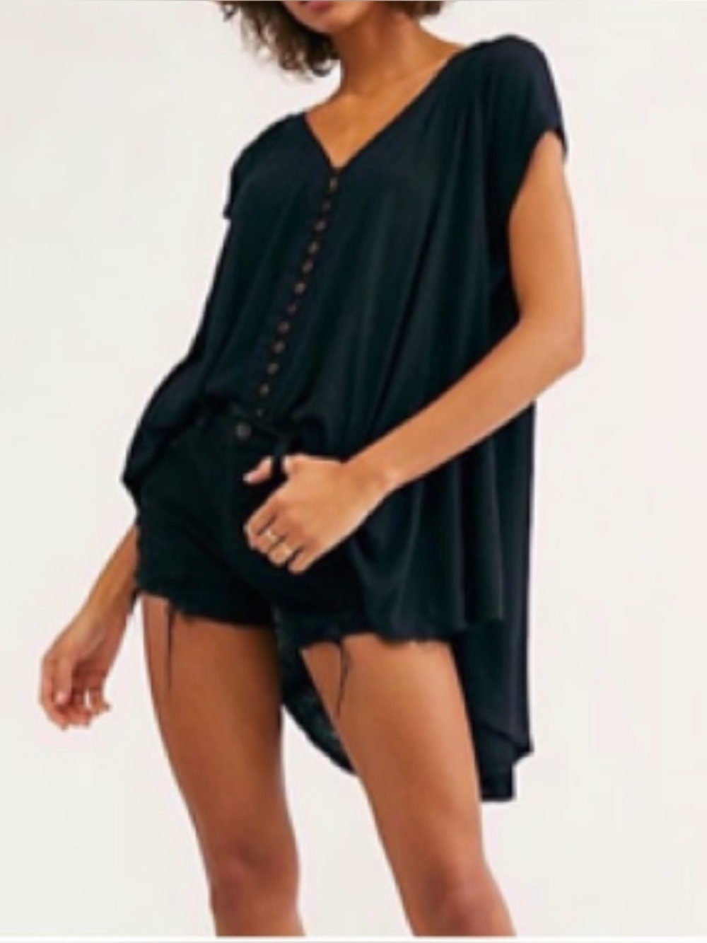 Free People black button-front V-neck size xs